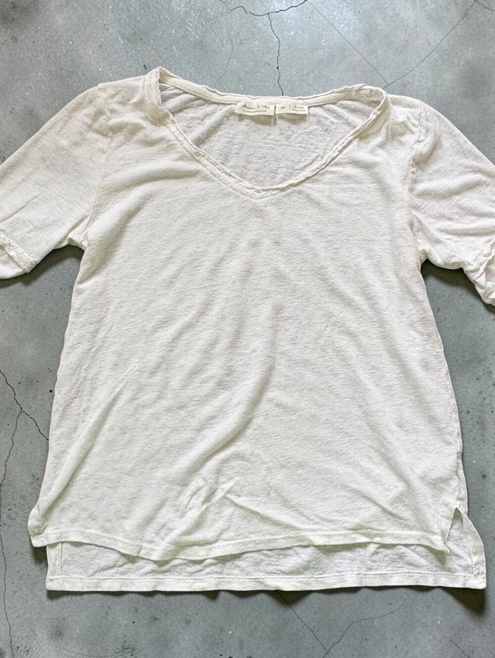 Meadow Rue Anthropologie Linen Cotton White Flowy Top Boho Coquette 1/2 Sleeve